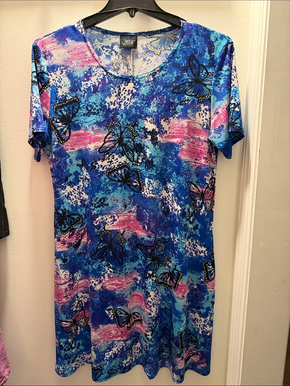 Jostar Blue & Pink Butterfly Midi Dress
